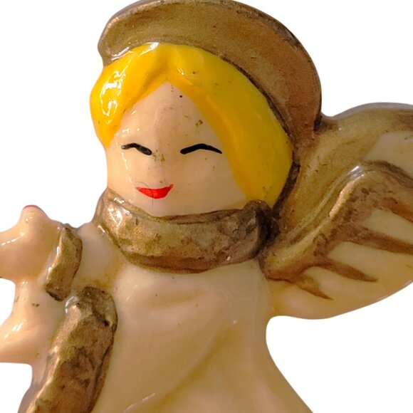 Vintage Holiday Angel Pin Brooch Gold/Ivory 2in - Picture 2 of 4